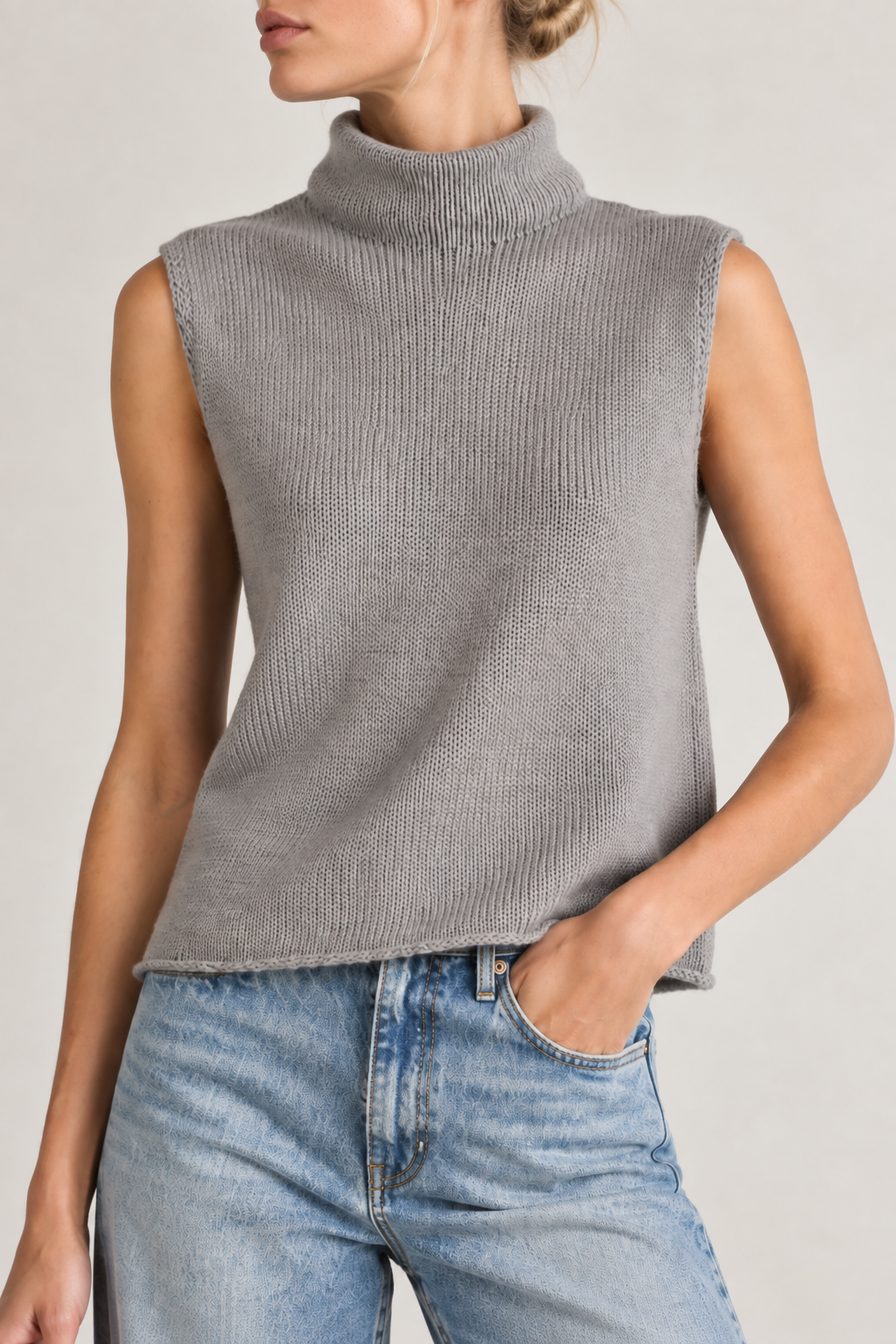 Derek Lam Wool Cashmere Blend Sleeveless Mock Neck Sweater