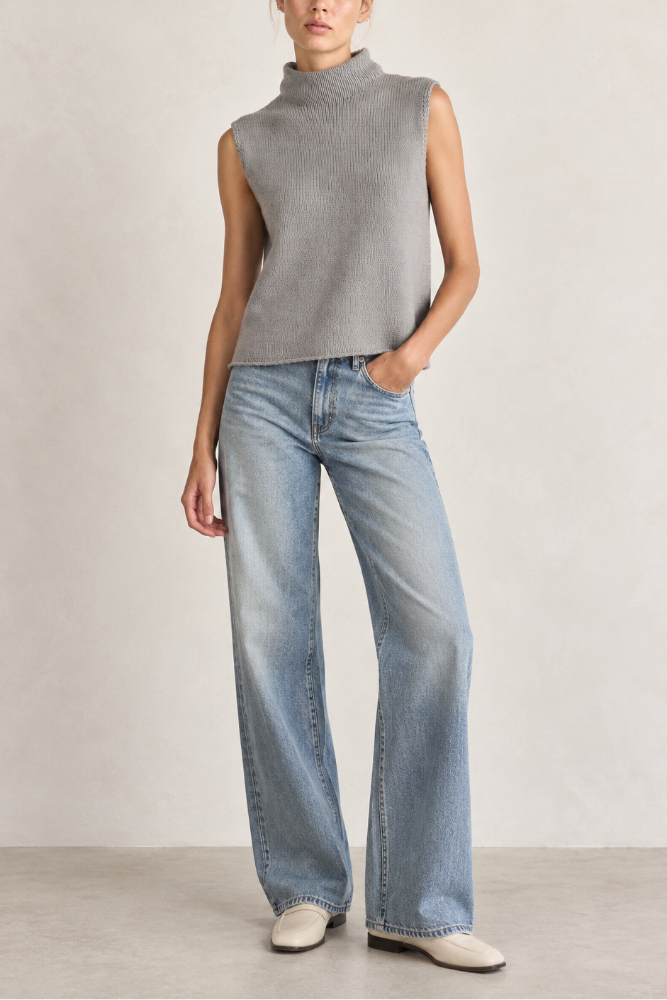 Derek Lam Wool Cashmere Blend Sleeveless Mock Neck Sweater
