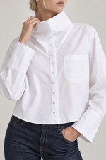 Derek Lam Cotton Poplin Long Sleeve Button Front Funnel Neck