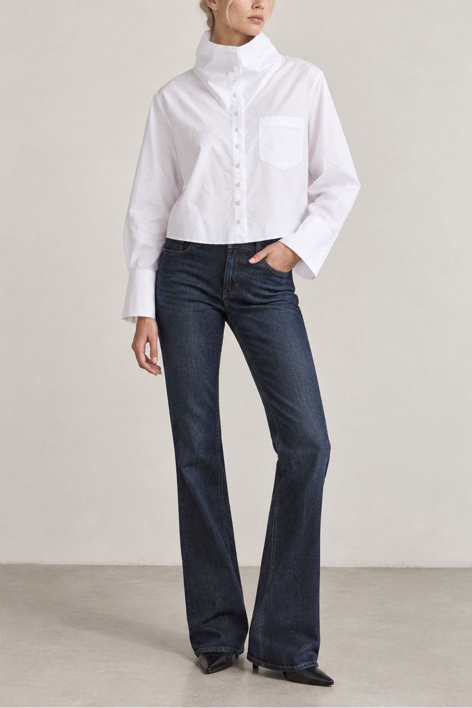 Derek Lam Cotton Poplin Long Sleeve Button Front Funnel Neck
