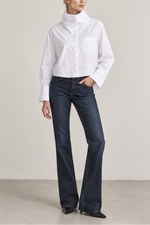 Derek Lam Cotton Poplin Long Sleeve Button Front Funnel Neck
