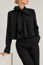 Derek Lam Cotton Poplin Raglan Sleeve Tie Neck Blouse