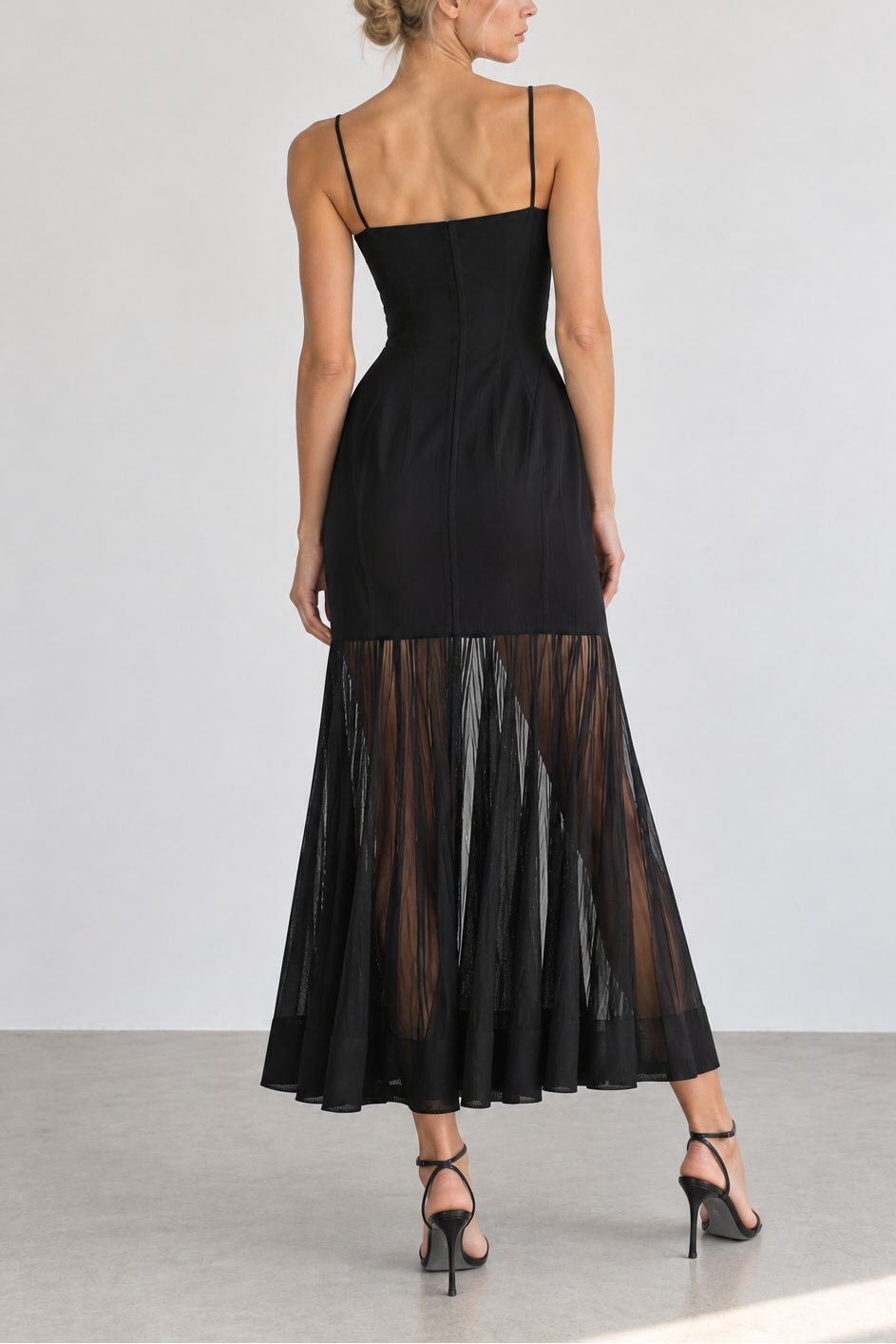 RVN Cira Hourglass Sheer-Hem Dress