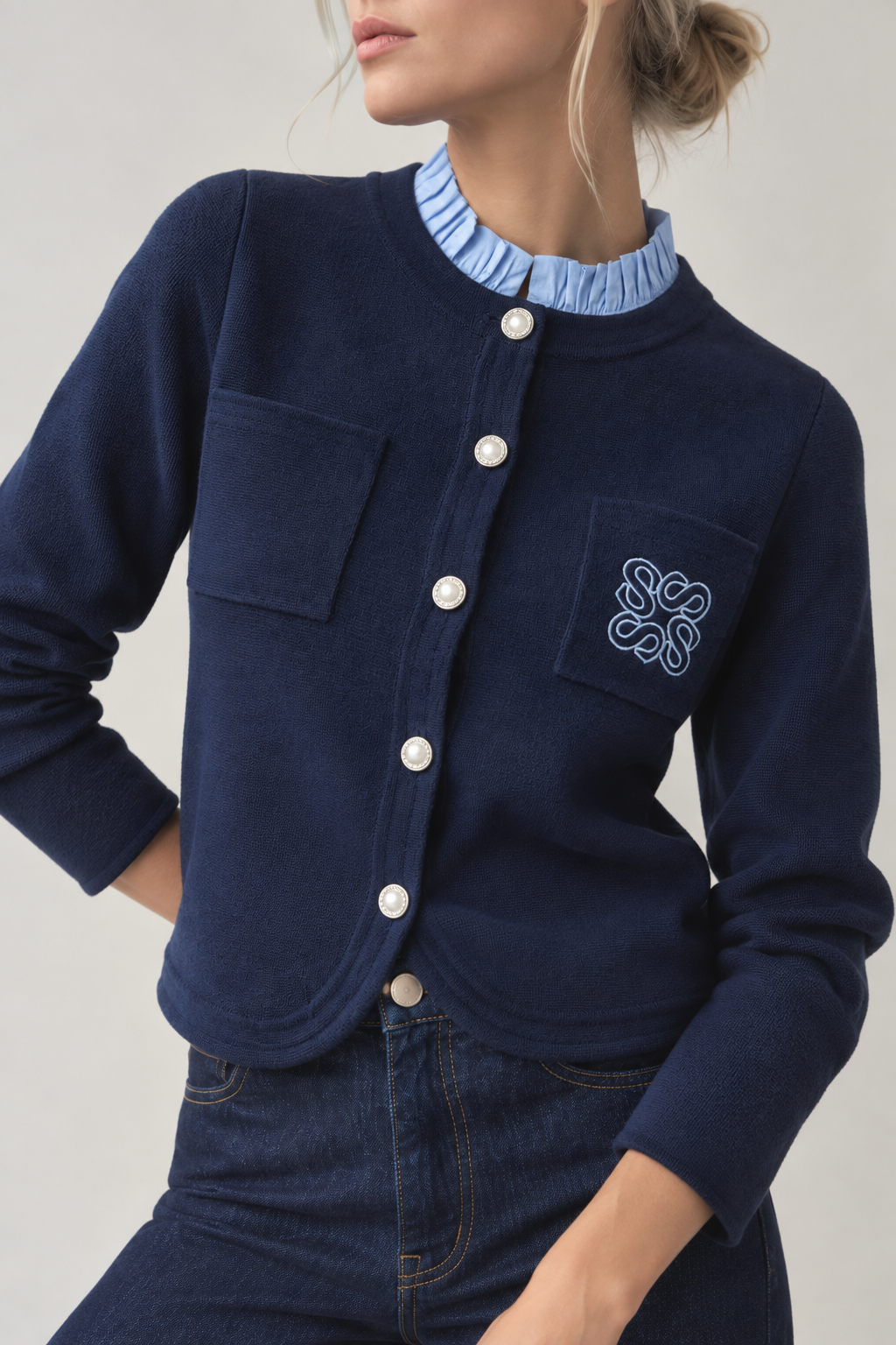 Suncoo Geola Two Tone Embroidered Cardigan