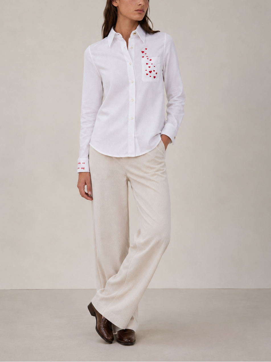 Vilagallo Herringbone Shirt With Heart Embroidery