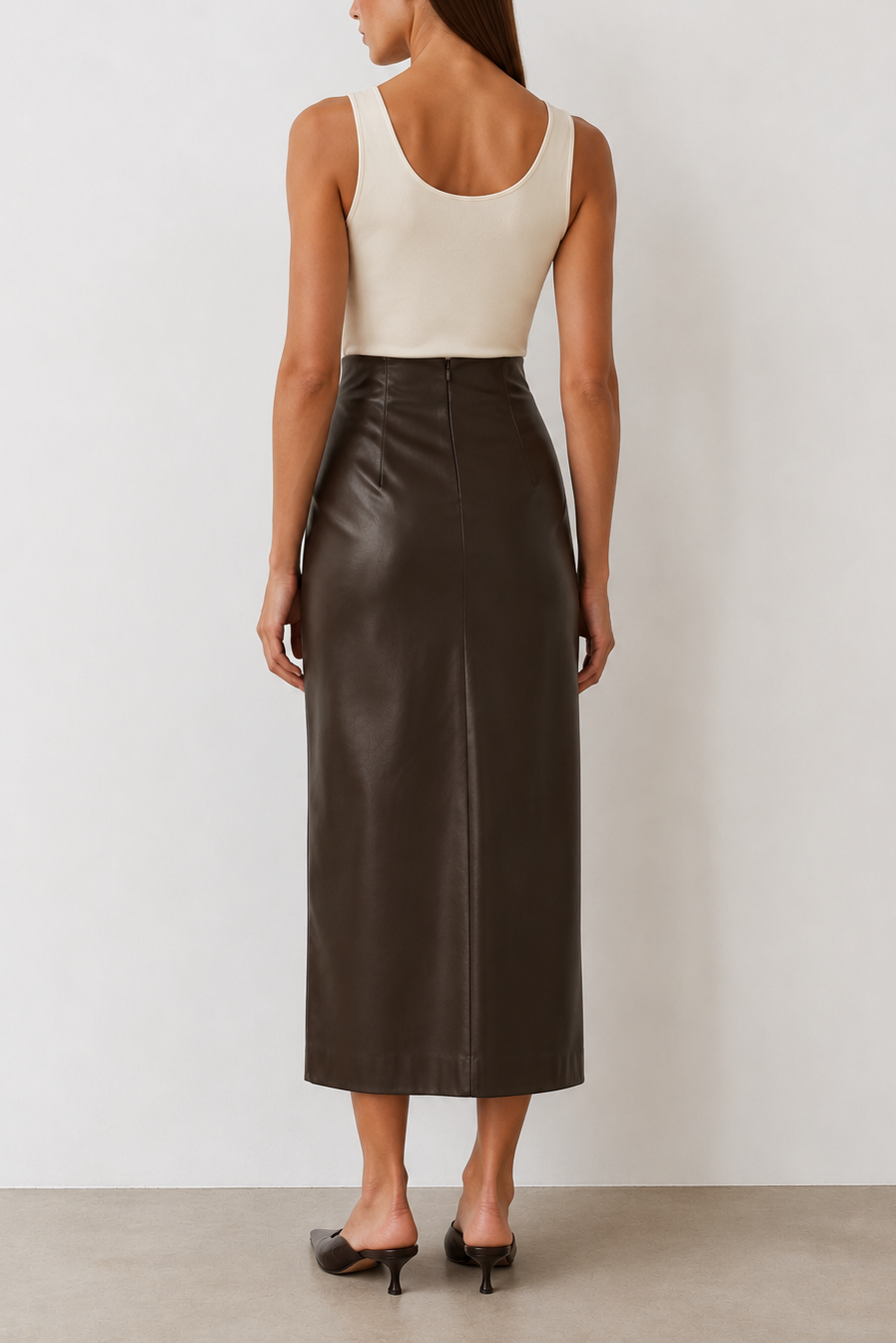 Lamarque Maylor High Waisted Faux Leather Midi Skirt