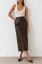 Lamarque Maylor High Waisted Faux Leather Midi Skirt