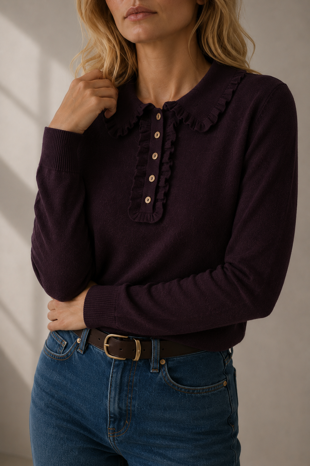 Allude Wool/Cashmere Ruffle Polo