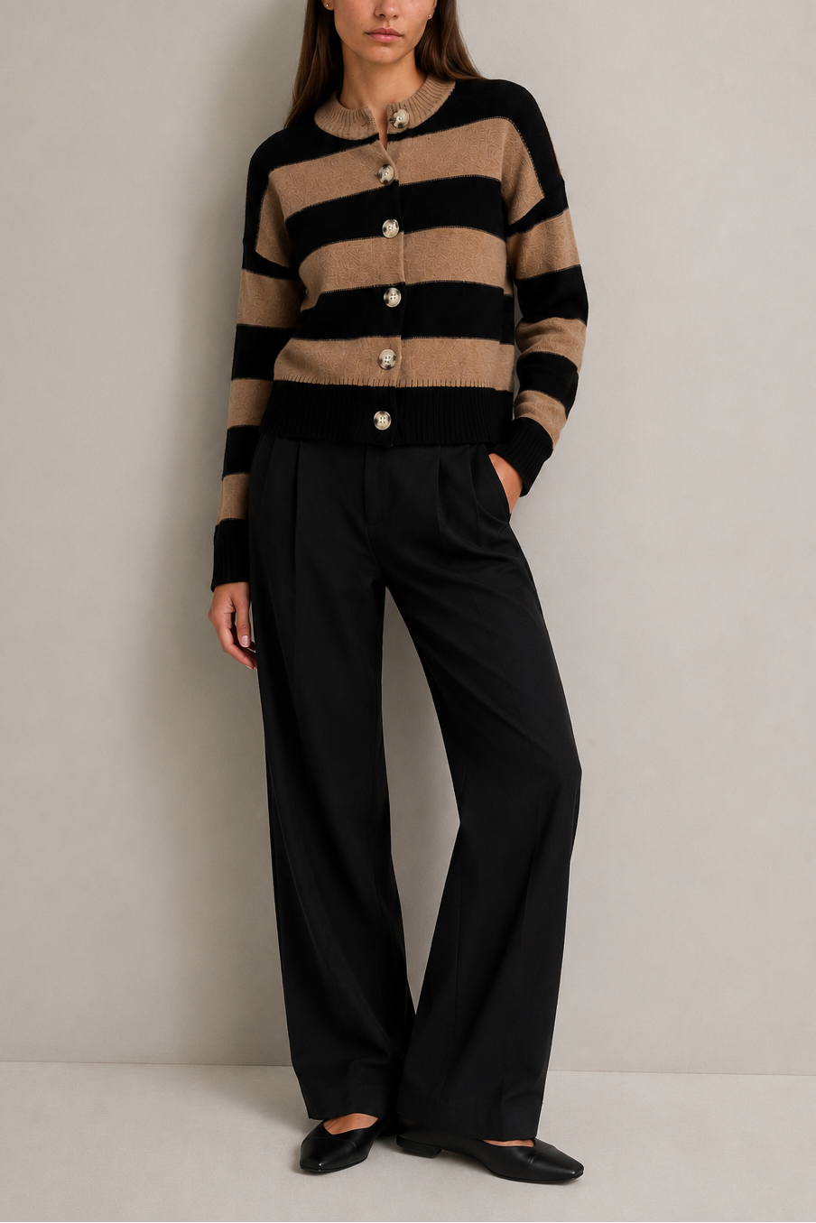 Archer Cashmere Nina Cashmere Striped Crew Neck Cardigan