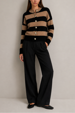 Archer Cashmere Nina Cashmere Striped Crew Neck Cardigan