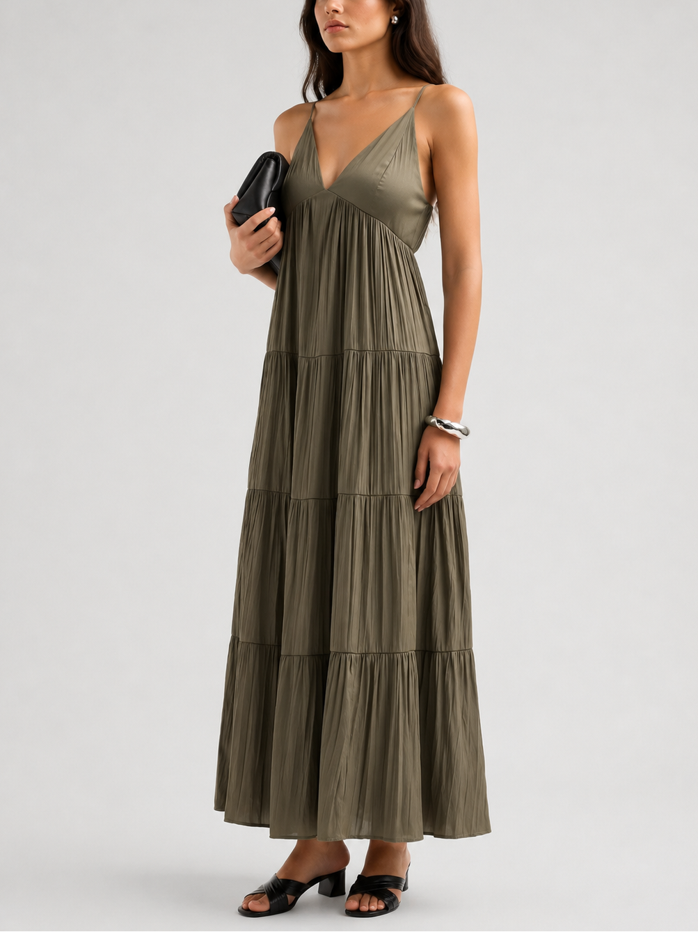 Lagence TS Lua Tiered Satin Maxi Dress
