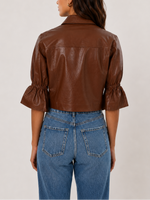Lamarque Carolina Ruffle Sleeve Leather Jacket