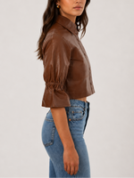 Lamarque Carolina Ruffle Sleeve Leather Jacket