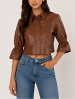 Lamarque Carolina Ruffle Sleeve Leather Jacket