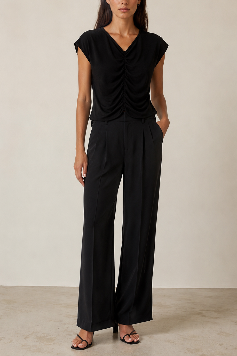 Stateside TS Ruched V-Neck Cap Sleeve Top