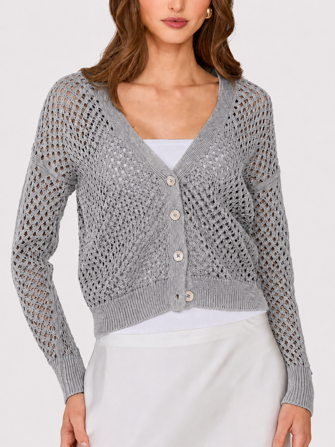 Autumn Cashmere Solid Mesh Cardigan