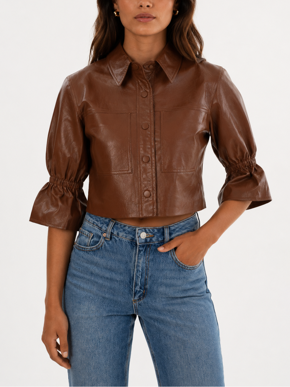 Lamarque Carolina Ruffle Sleeve Leather Jacket