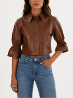 Lamarque Carolina Ruffle Sleeve Leather Jacket