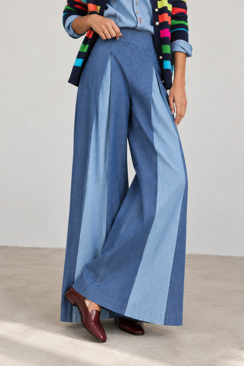 Vilagallo Tencel Denim Palazzo Trousers