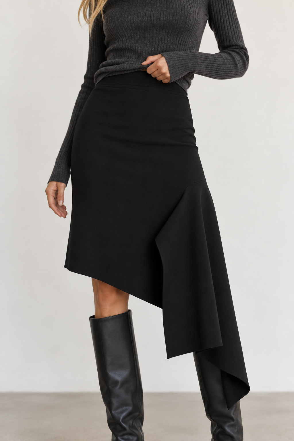 Essentiel Draped Asymmetrical Ruffle MidI Skirt
