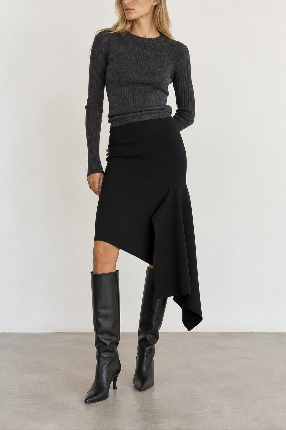 Essentiel Draped Asymmetrical Ruffle MidI Skirt