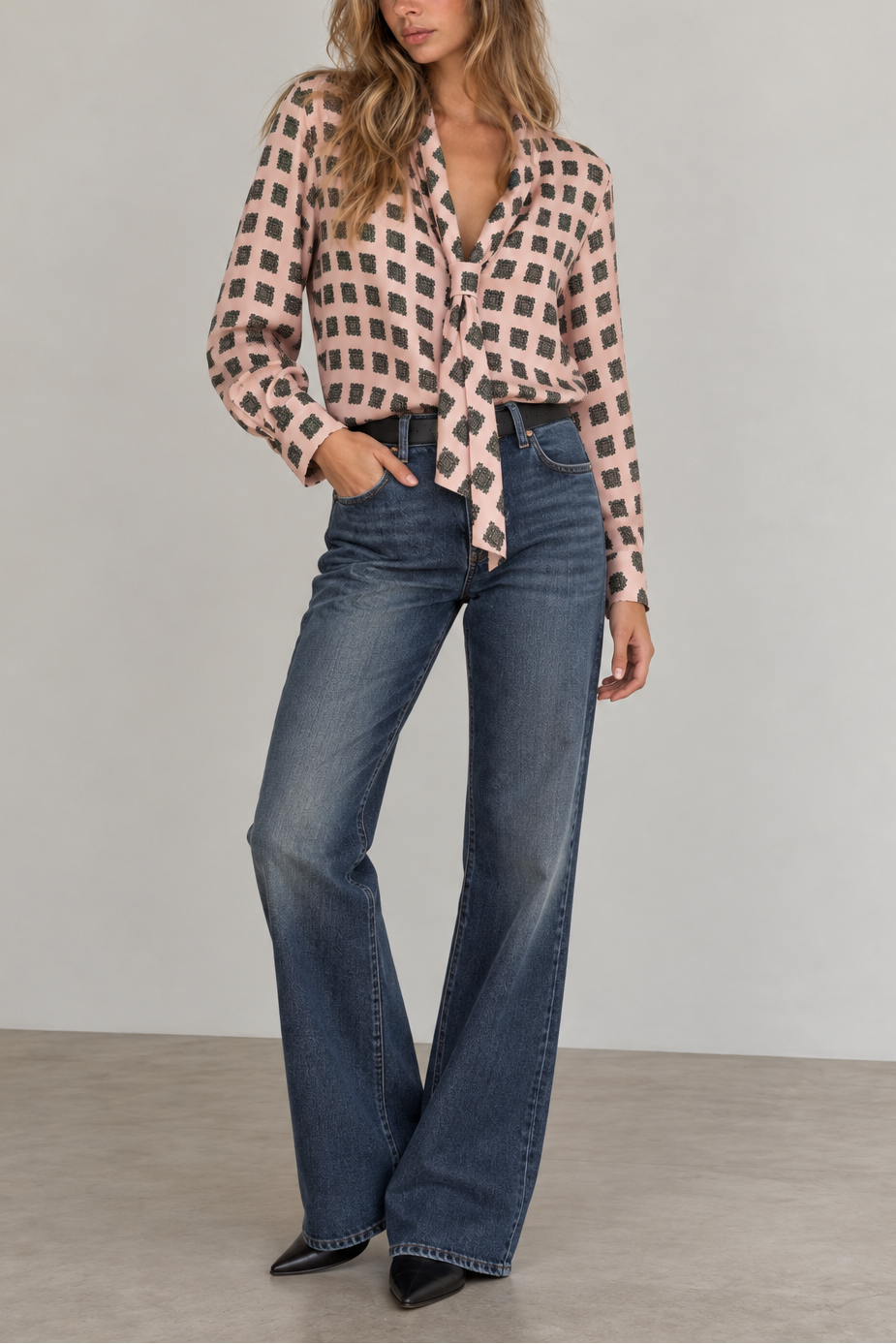 Smythe V-Neck Tie Blouse