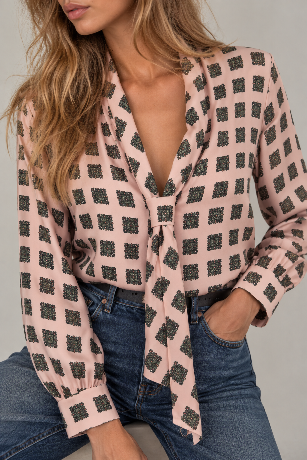 Smythe V-Neck Tie Blouse