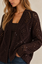 Wispr Sequin Diamond Pointelle Cardigan
