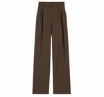 Derek Lam Crosshatch Stretch Twill Suiting Double Pleat Wide Leg Pant