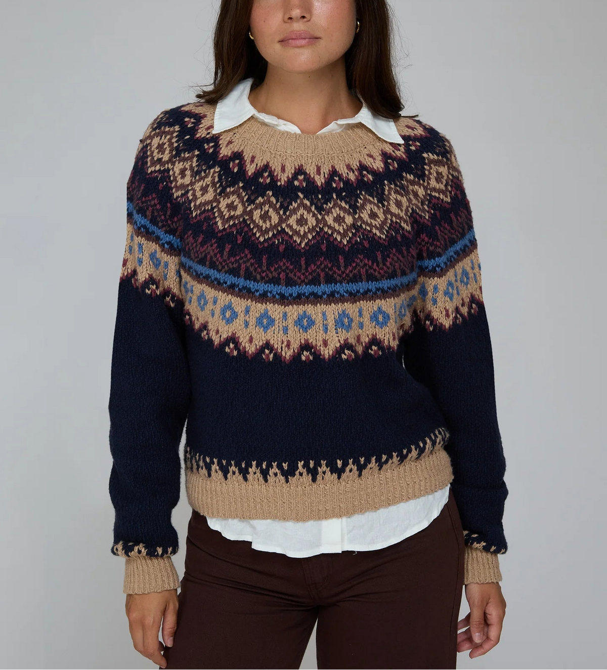 Autumn Cashmere Chunky Fair Isle Crew Neck Sweater