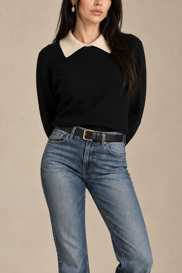 White + Warren Cashmere Contrast Collar Sweater