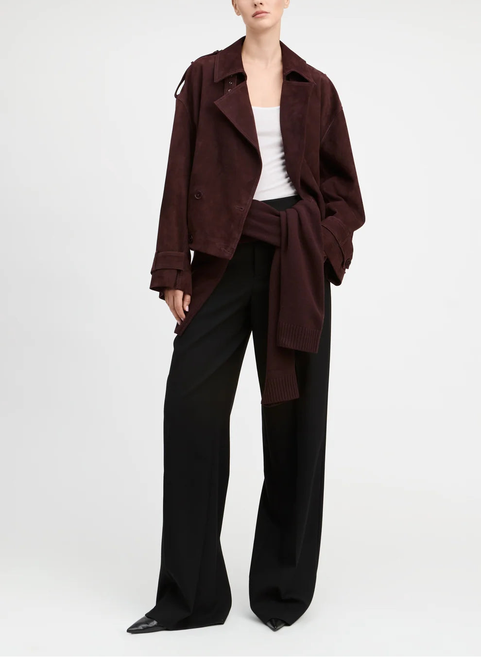 Derek Lam Luxe Goat Suede Double Breasted Blouson Jacket