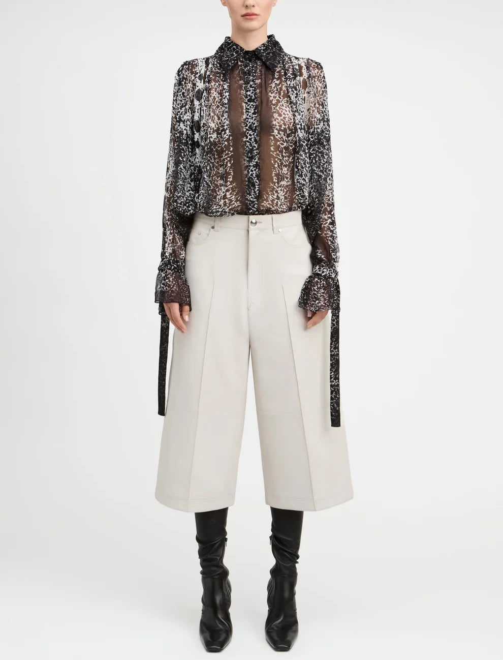 Derek Lam Abstract Animal Print Georgette Ruched Button Front Blouse