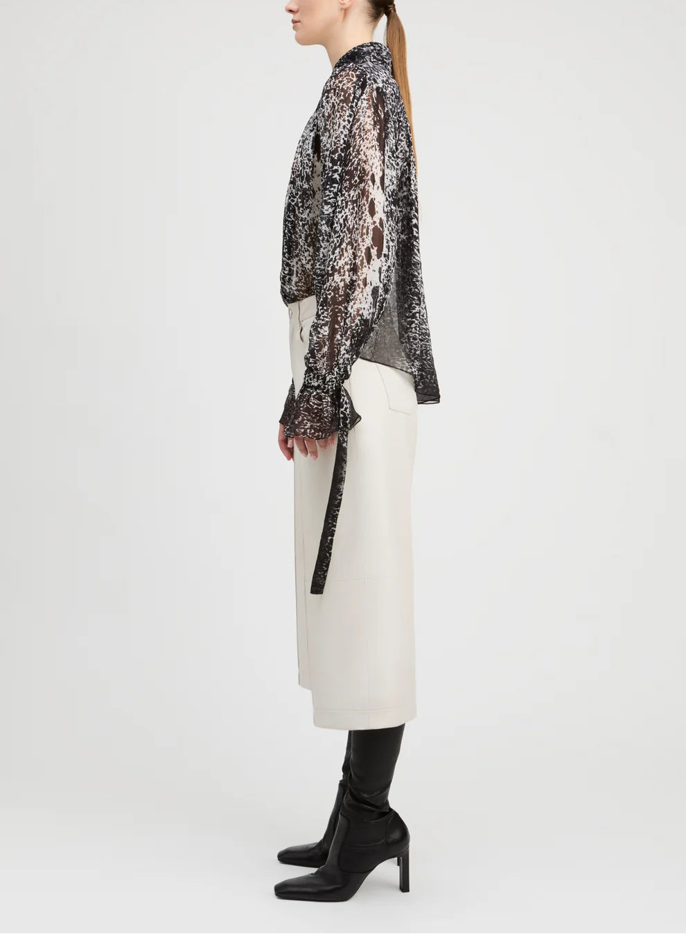 Derek Lam Abstract Animal Print Georgette Ruched Button Front Blouse