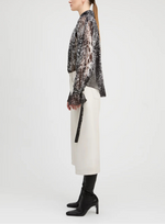 Derek Lam Abstract Animal Print Georgette Ruched Button Front Blouse
