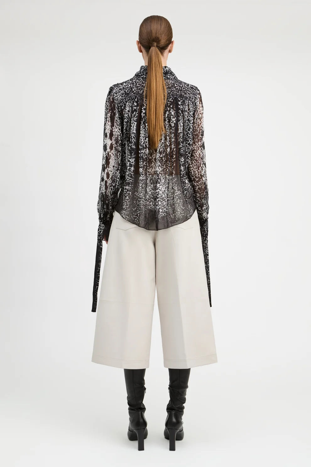 Derek Lam Abstract Animal Print Georgette Ruched Button Front Blouse