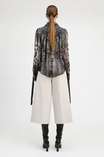 Derek Lam Abstract Animal Print Georgette Ruched Button Front Blouse
