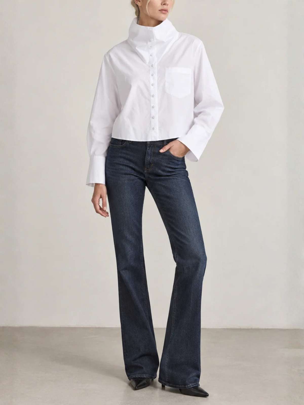 Derek Lam Cotton Poplin Long Sleeve Button Front Funnel Neck DF617632COP