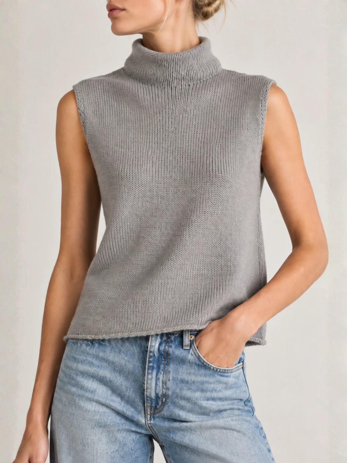 Derek Lam Wool Cashmere Blend Sleeveless Mock Neck Sweater DF619588MRS
