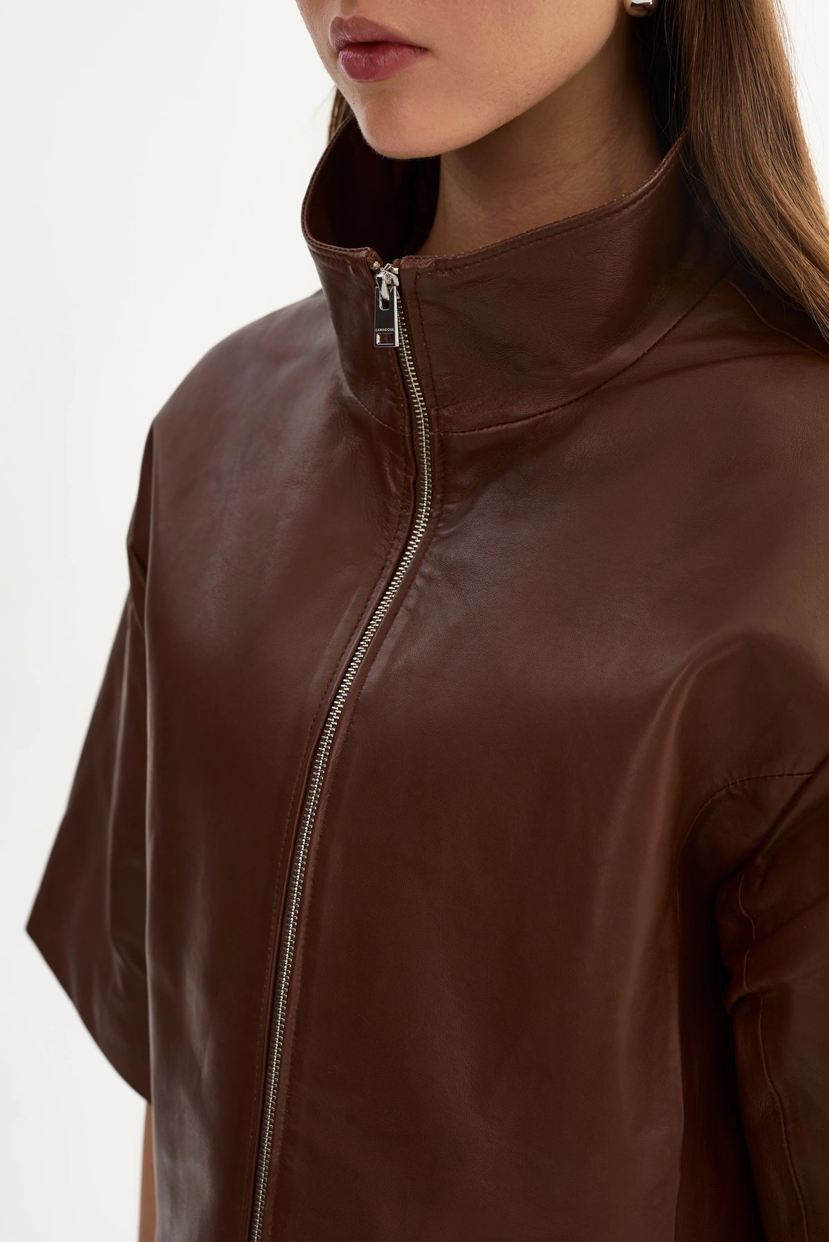 Lamarque TS Elin Funnel Neck Leather Jacket