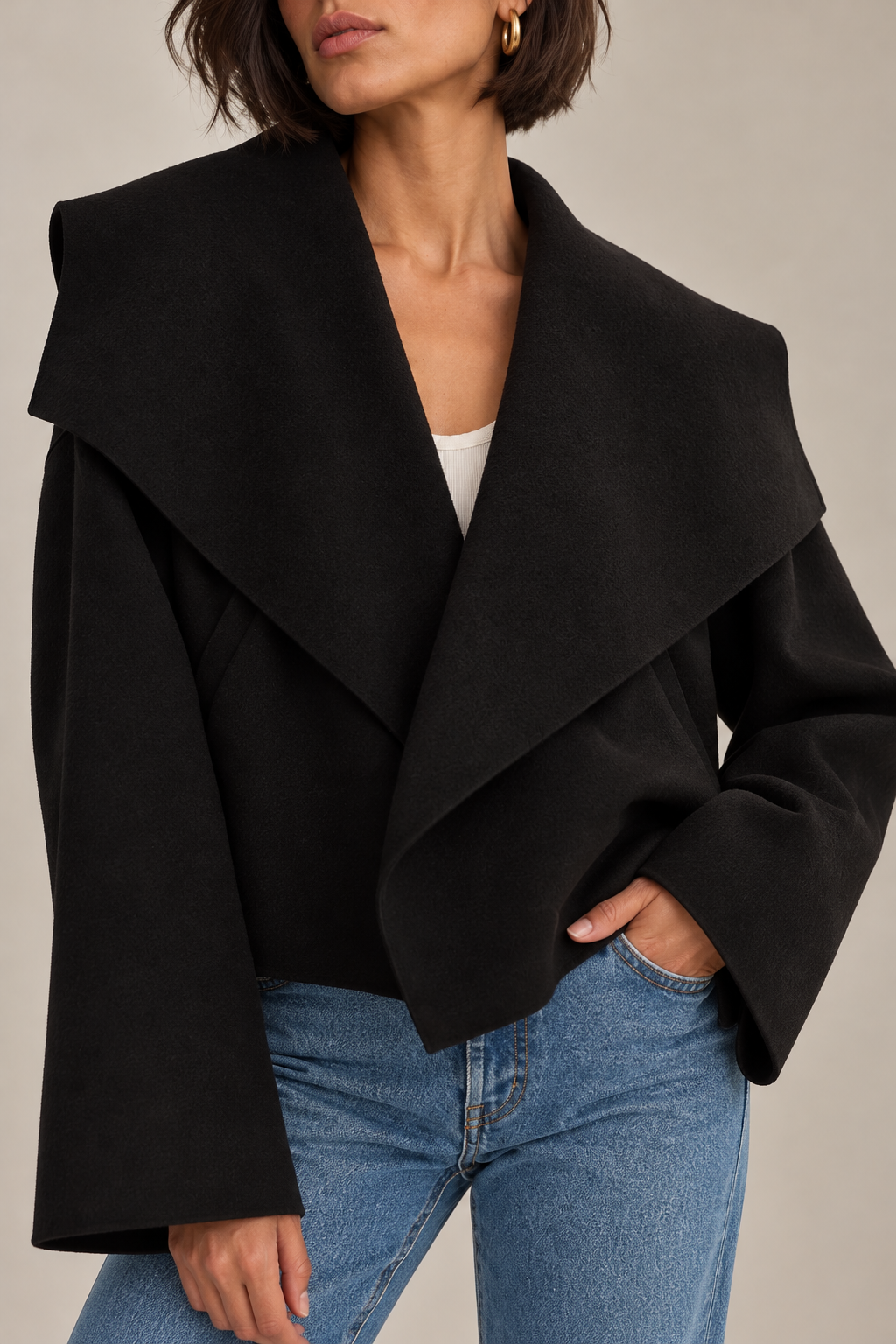Lamarque Luisa Cropped Cascade Collar Jacket