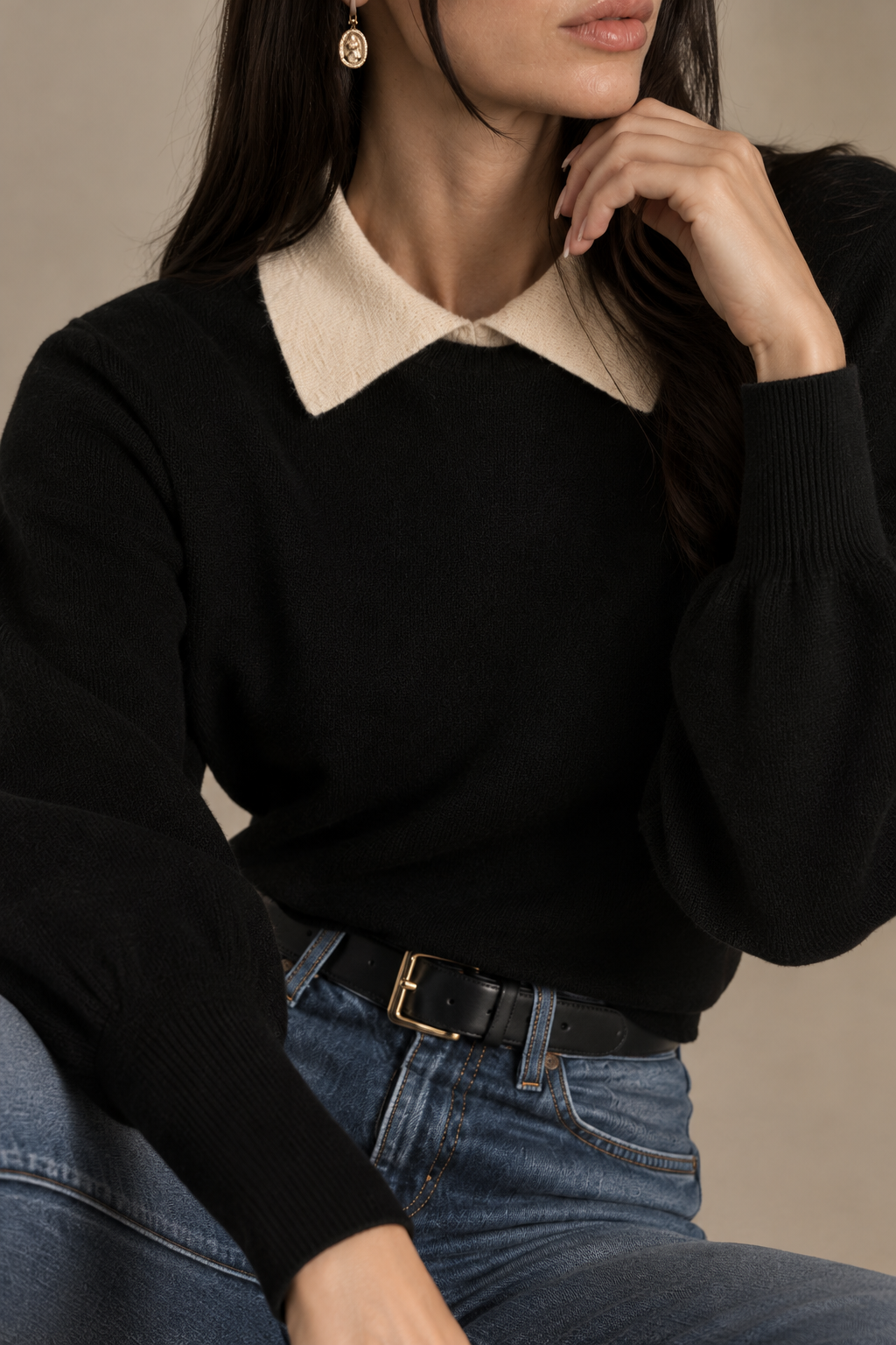White + Warren Cashmere Contrast Collar Sweater