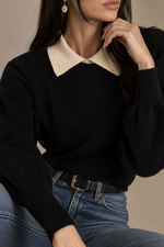 White + Warren Cashmere Contrast Collar Sweater