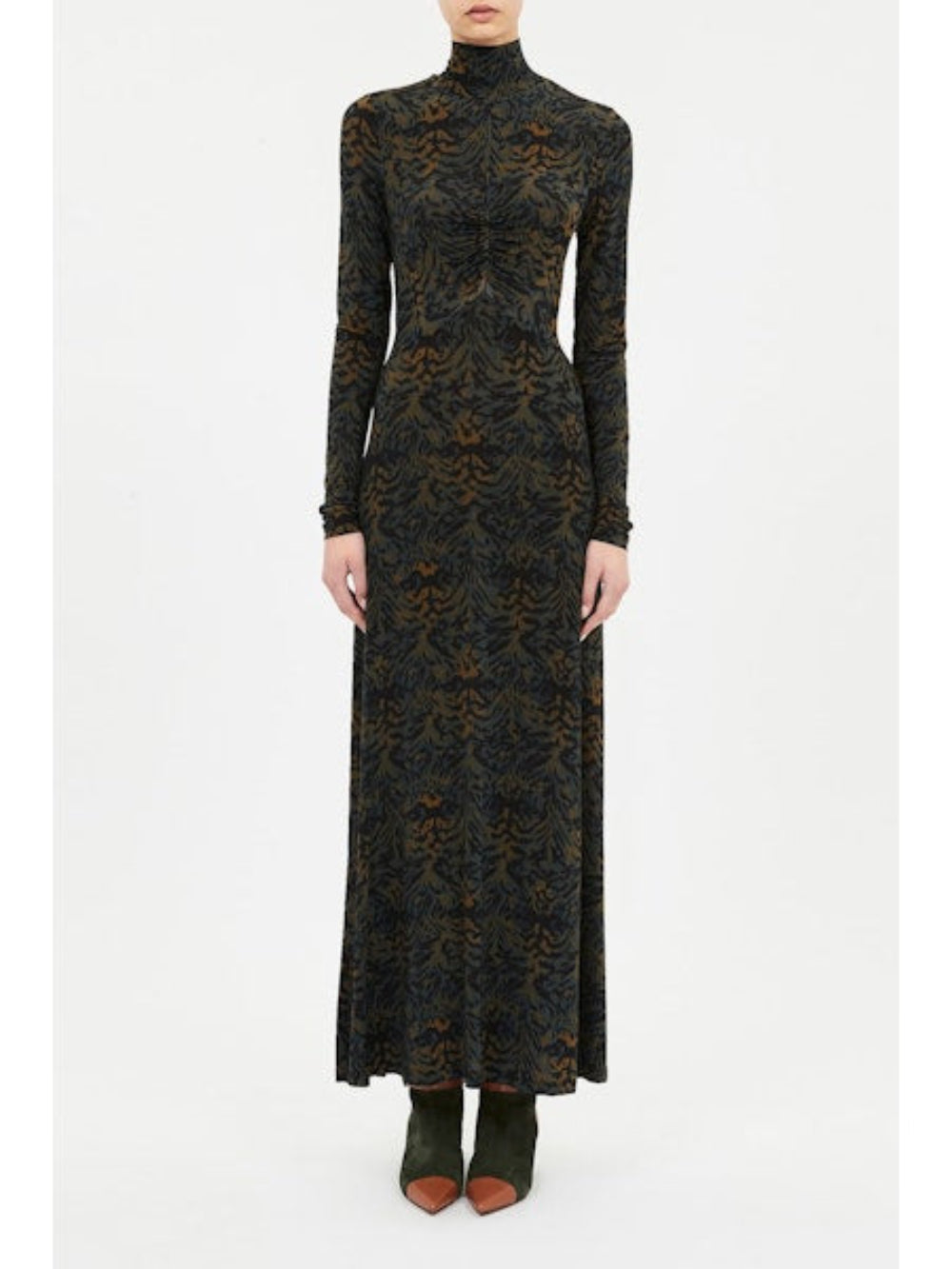 Ulla Johnson Koa Jersey Ruched Front Turtleneck Dress