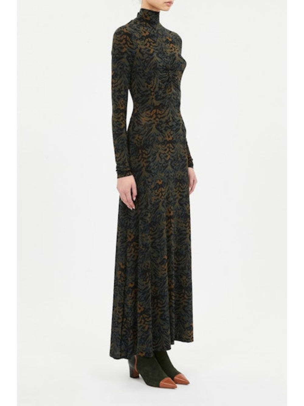 Ulla Johnson Koa Jersey Ruched Front Turtleneck Dress