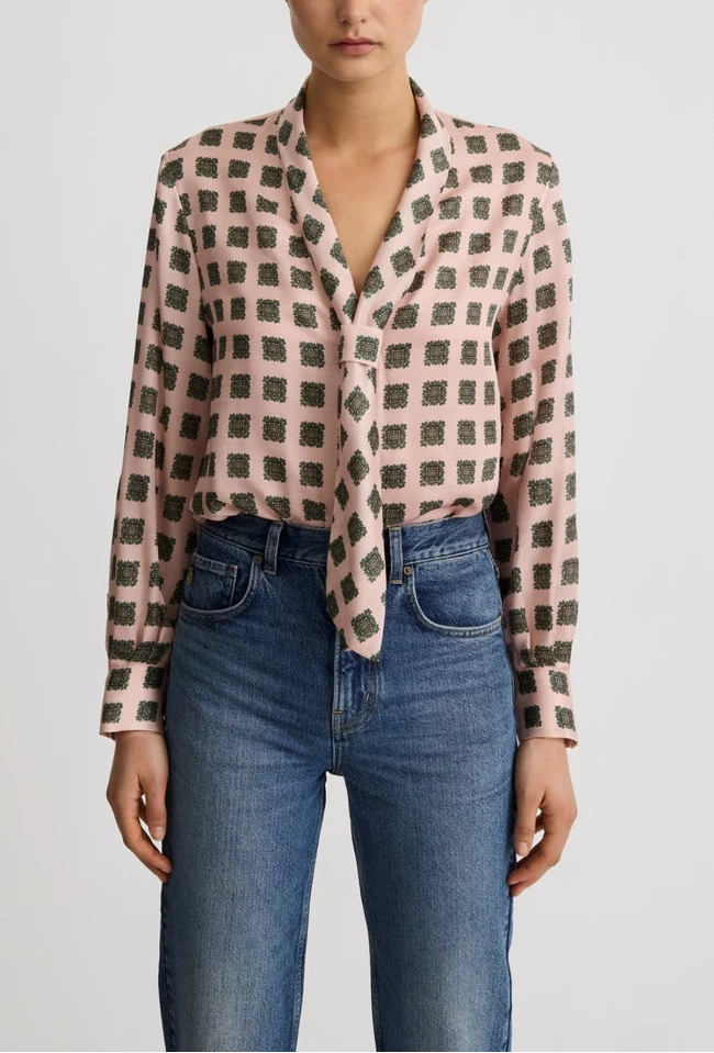 Smythe V-Neck Tie Blouse