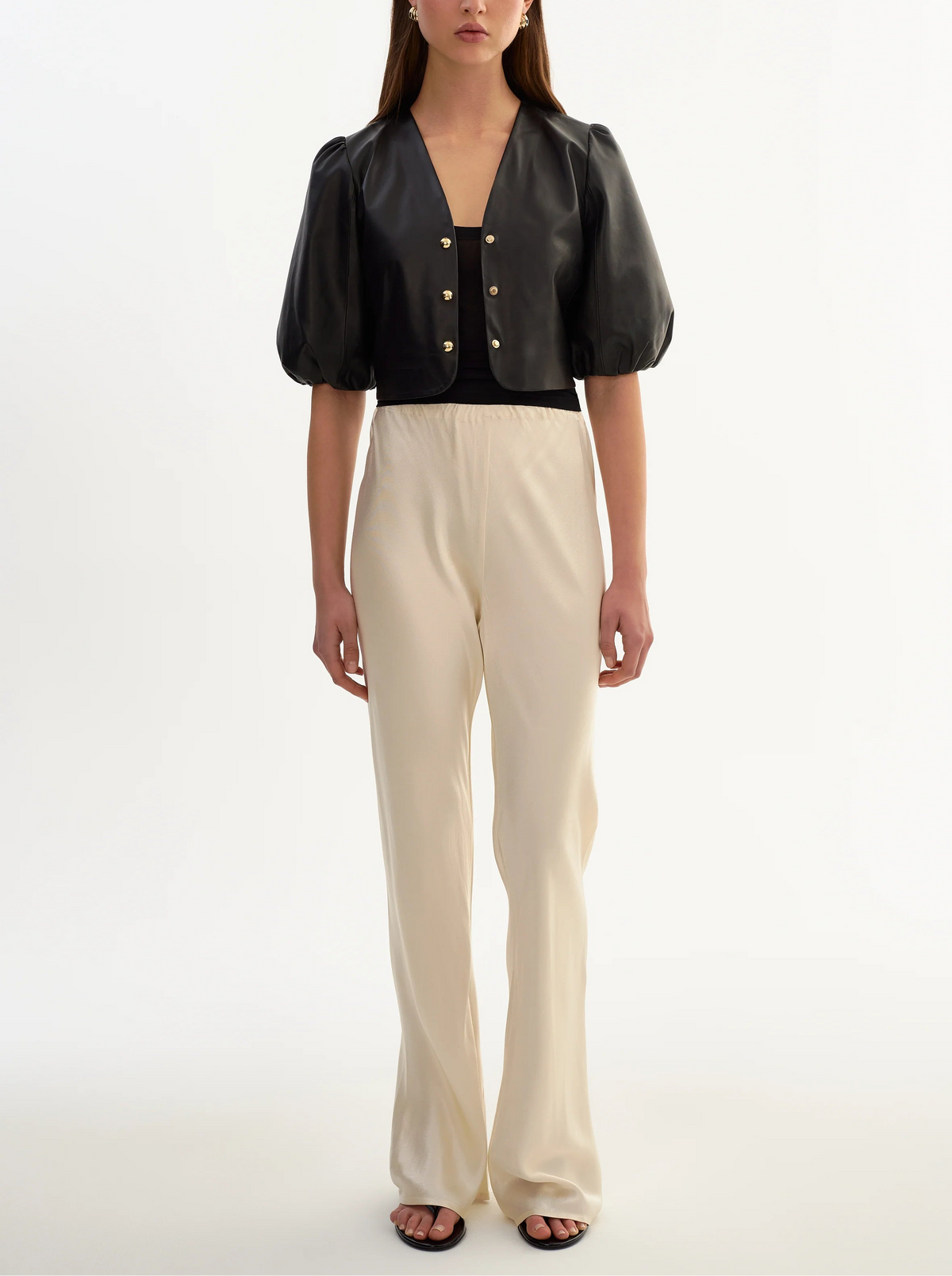 Lamarque Franka Balloon Sleeve Leather Blouse