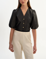 Lamarque Franka Balloon Sleeve Leather Blouse
