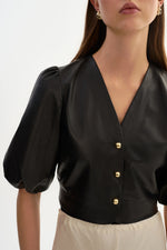Lamarque Franka Balloon Sleeve Leather Blouse