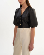 Lamarque Franka Balloon Sleeve Leather Blouse